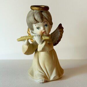 Vintage Lefton China ANGEL with Halo Playing Flute Classic Bisque Figurine